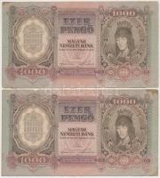 1943. 1000P (2x) egy ugrással sorszámkövetők T:II,II- folt, kis szakadás