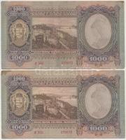 1943. 1000P (2x) egy ugrással sorszámkövetők T:II,II- folt, kis szakadás