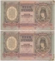 1943. 1000P (2x) egy ugrással sorszámkövetők T:II-,III folt, kis szakadás, tűlyukak