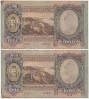 1943. 1000P (2x) egy ugrással sorszámkövetők T:II-,III folt, kis szakadás, tűlyukak