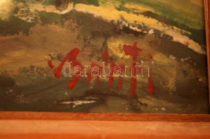 Bánfi jelzéssel: Csopak kilátás a Balatonra. Olaj, karton, üvegezett keretben, 22×32 cm