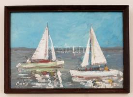 Bánfi jelzéssel: Balatoni vitorlás verseny. Olaj, karton, üvegezett keretben, 22×32 cm