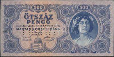 1945. 500P "K 000 - 000000" sorozat és sorszámmal, "MINTA" perforációval, orosz "P" helyett magyar "N" T:III szép papír Hungary 1945. 500 Pengő with "K 000 - 000000" serial number and "MINTA" (SPECIMEN) perforation, Hungarian "N" instead of Russian "P" C:F nice paper Adamo P19M1ah