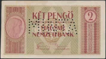 1938.01.16. 2P "MINTA" perforációval, tervezet, nem került forgalomba T:III Hungary 1938.16.01. 2 Pengő, essay banknote with "MINTA" (SPECIMEN) perforation C:F Adamo SPT2