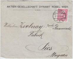 1909 A bécsi Dynamit Nobel borítékja, a pécsi Zsolnay-gyárnak címezve, okmánybélyeggel