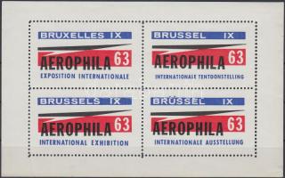 Belgium 1963 Nemzetközi bélyegkiállítás, AEROPHILA 4 bélyeget tartalmazó levélzáró kisív