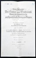 Osztrák-Magyar Monarchia / Bécs 1915. "Arany Érdemkereszt a Vitézségi Érem szalagján" kitüntetés adományozói okirata bélyegzéssel  Austro-Hungarian Monarchy / Vienna 1915. Awarding document of the decoration "Golden Cross of Merit on wartime ribbon" with stamps