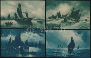 Vitorlás hajók / sailing ships - 8 régi, megíratlan motívum képeslap, jó állapotban / 8 old, unused motive postcards in good condition