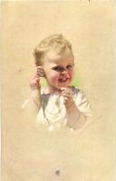 Child with pocket watch, N.H.(?) No. 654/2, artist signed