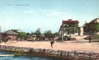 Pola, Spiaggia S. Pietro / beach, tram