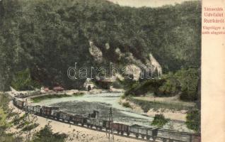 Ruttka, Vrútky; Vág völgye, vasútvonal, vonat, Justh alagút / valley, railway, train, tunnel (EK)