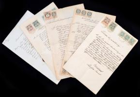 1839-1899 5 db különféle, nagyrészt Kisvárdához és Nyírkarászhoz kapcsolódó okmány, főleg pénzügyekben, okmánybélyegekkel