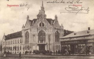 Nagyszalonta, Salonta Mare; Városháza, Salamon Ármin üzlete, kiadja Patócs János / town hall, shop (EK)