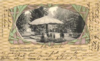 Varasdfürdő, Varazdinskih-Toplica, Warasdin-Töplitz; Kínai pavilon / Chinese pavilion, Jacob Strauss's Art Nouveau litho (kis szakadás / small tear)