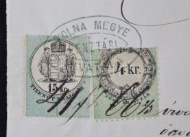 1874 Nyugta tépett 4kr okmánybélyeggel / 1874 Receipt with torn 4kr document stamp