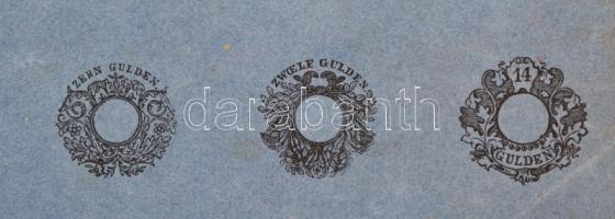 1850 Osztrák pénzügyigazgatás nyomtatott szignetta-lap 19 szignettával. Teljes sor. / 1850 Printed A...