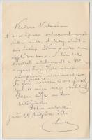 1886 Arany László (1844-1898) saját kezű levele (jún. 30.) sógorának, Szél Kálmán nagyszalontai nagyszalontai esperesnek, lánya, Széll Piroska (1865-1886) egyre inkább súlyosbodó betegségéről, borítékban