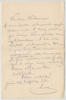 1886 Arany László (1844-1898) saját kezű levele (jún. 30.) sógorának, Szél Kálmán nagyszalontai nagyszalontai esperesnek, lánya, Széll Piroska (1865-1886) egyre inkább súlyosbodó betegségéről, borítékban