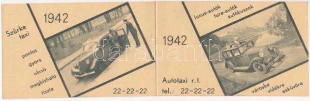 1942 Szürke taxi reklám, benne naptárral. Szép állapotban / 1942 Cab advertising with calendar 11x7 cm