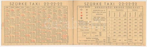 1942 Szürke taxi reklám, benne naptárral. Szép állapotban / 1942 Cab advertising with calendar 11x7 ...