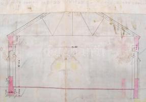 cca 1904 A Weiss Manfréd Acél- és Fémművek rézöntödéjének tervrajza (homlokzat, metszet, alaprajz), ...