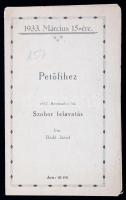 1933 Bedő József 1933. március 15-e alkalmából röpirat formátumban megjelentetett két verse (Petőfihez, Szobor felavatás), utóbbi az Erzsébet királynénak az Eskü téren (ma: Március 15-e tér) felállított, ma a Döbrentei téren található szobrának felavatása alkalmából (1932. szeptember 25.) íródott