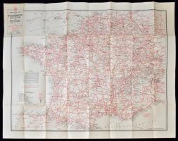 cca 1920 Service map of France, Belgium and adjoining territory, [1:1600000], The Automobile Association, London. Hátoldalán nagyobb városok (Calais, Antwerpen, St. Malo, Dunkirk, stb.) várostérképeivel, 73×83,5 cm