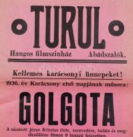 1936 A Golgota című film plakátja. Turul. Hangos filmszínház, Abádszalók. 62x23cm