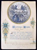 1925 Pápai áldás nyomtatvány XI. Pius pápa arcképével, száraz pecséttel, 35x25cm