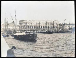 1907 Pola kikötő és aréna. k.u.k. Marine fotó. Aloisbeer fotó / 1907 Pola port and Arena photo with dry seal 27x21 cm