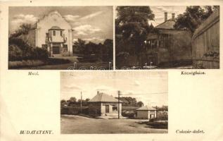 Budapest XXII. Budatétény, Mozi, Községháza, Császár üzlet, kiadja Császár István (ázott / wet damage)