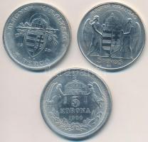 3db Fe replika: 1900KB 5K + 1938. 5P "Szent István" + 1939. 5P "Horthy balra" T:...