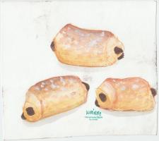 Hornyánszky hagyatéki pecséttel: Péksütemények (3db). Tempera, papír, foltos,  16×18 cm