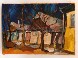 Nagy jelzéssel: Utca részlet. Olaj, zsákvászon, 64×94 cm