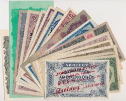 17db-os vegyes bankjegy és bankjegy replika tétel, mindegyik pécsi numizmatikai kiállítások felülbélyegzéseivel, közte "1848-as Fegyverek és Pénzek Kiállítása Pécsett 1966. március 4-6-ig", "Szovjet Hatalom Pénzeinek kiállítása FEK Gyűjtőklub Pécs, 1967. X. 1-8." T:vegyes