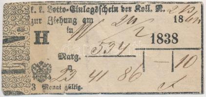 Ausztria ~1840. Lottó szelvény T:III Austria ~1840. Lottery coupon C:F