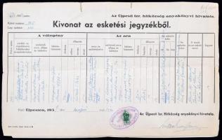 1939 Német nyelvű házassági anyakönyvi kivonat az újpesti izraelita hitközségből, hozzá csatolt hitelesített magyar nyelvű  fordítással