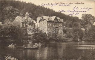 Bad Elster, Am Louisa-See, Schloss Miramar / lake with rowboats, Miramar Castle (Rb)