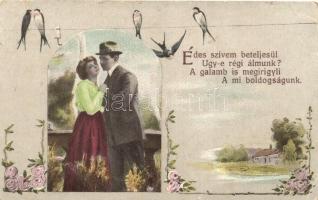 Romantic couple, love greeting card (small tear)