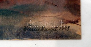 Hiesies jelzéssel: Paraszt család. Akvarell, papír, üvegezett keretben, 25×26 cm