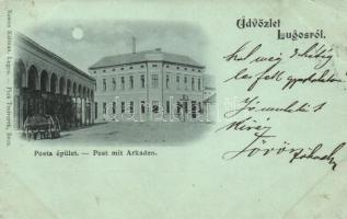 Lugos, Lugoj; Posta, árkádok, szekér / Post, arcade, cart (EB)