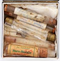 Richter Gedeon Tannocarbon tabletta, gyógyszeres doboz, benne különféle ampullákkal