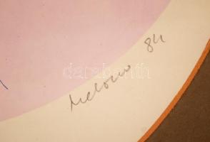 Melocco Miklós (1935-): Nőszirom 1984. Szitanyomat, papír, jelzett, üvegezett keretben, d:32,5 cm