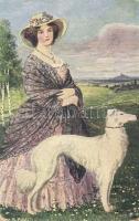 Pure race / Lady with dog, F.H. & S.W. IX. Nr. 458. s: S. Pohl (EB)