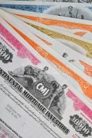 Amerikai Egyesült Államok 1961-1974. 10db klf részvény perforációval, bélyegzésekkel, lyukasztással érvénytelenítve T:I-II USA 1961-1974. 10pcs of diff shares, with perforations, stamps, cancelled by holes C:UNC-XF