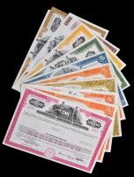 Amerikai Egyesült Államok 1961-1974. 10db klf részvény perforációval, bélyegzésekkel, lyukasztással ...