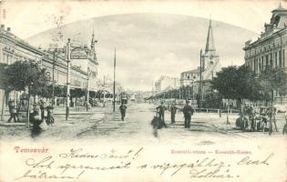 Temesvár, Timisoara; Kossuth utca, villamos, 'Sparcassa' Takarékpénztár / street, tram, savings bank (Rb)