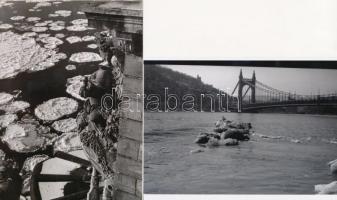 cca 1930 Dunai jégzajlás a budapesti hidak alatt, 2 db korabeli negatívról készült modern nagyítások...