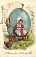 Easter, girl egg-house, chicken, W.S.S.B 8010. (fa)