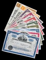 Amerikai Egyesült Államok 1965-1978. 10db klf részvény perforációval, bélyegzésekkel, lyukasztással ...